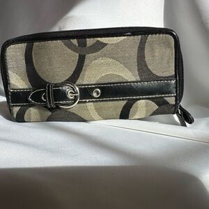 Coach Black and Gray Leather Trim Wallet